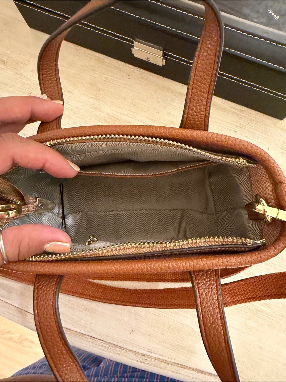 Small Check Canvas Tote - Picture 3 of 4